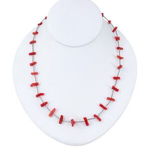 Southwest Branch Coral Liquid Silver Beaded Necklace Vintage Sterling 925 | 24"